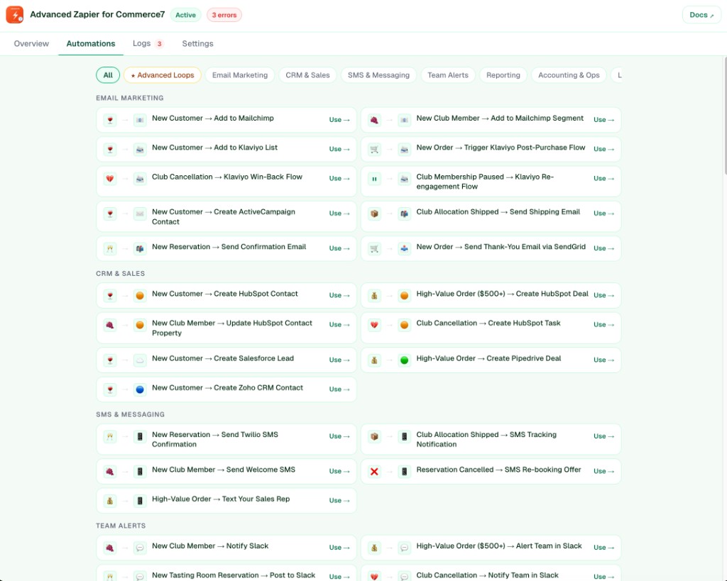 Reverse sync templates pushing data into Commerce7
